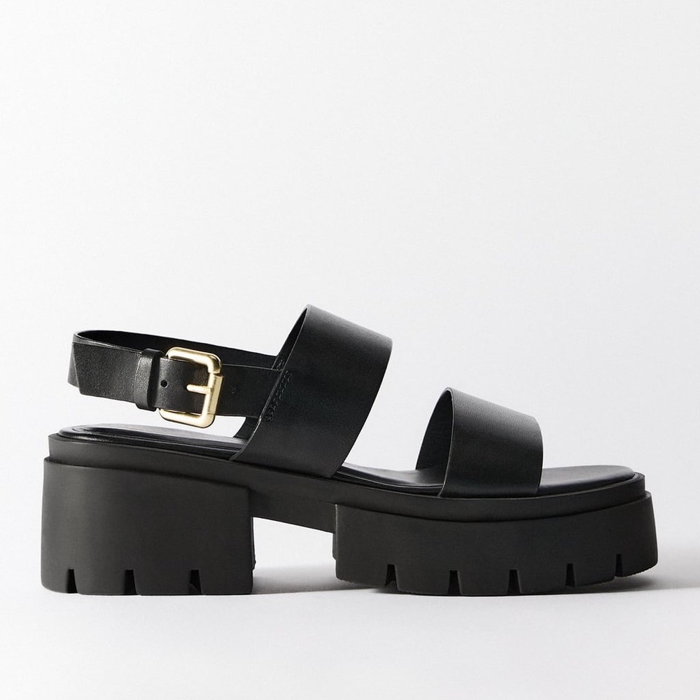 ZARA lug sole platform leather sandals in black size 7.5